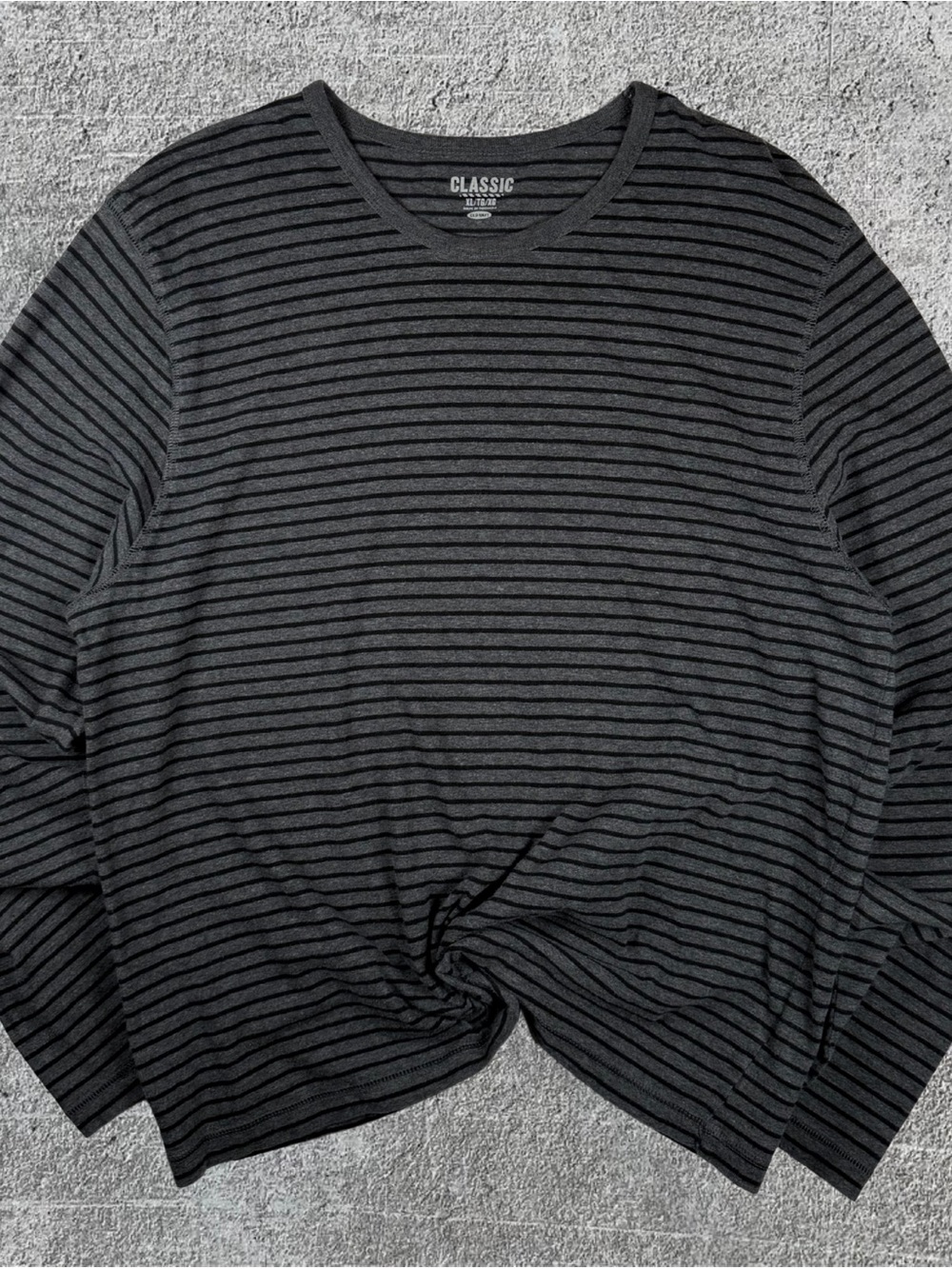 Men’s Classic Striped Black Grey Long Sleeve T-Shirt Size XL